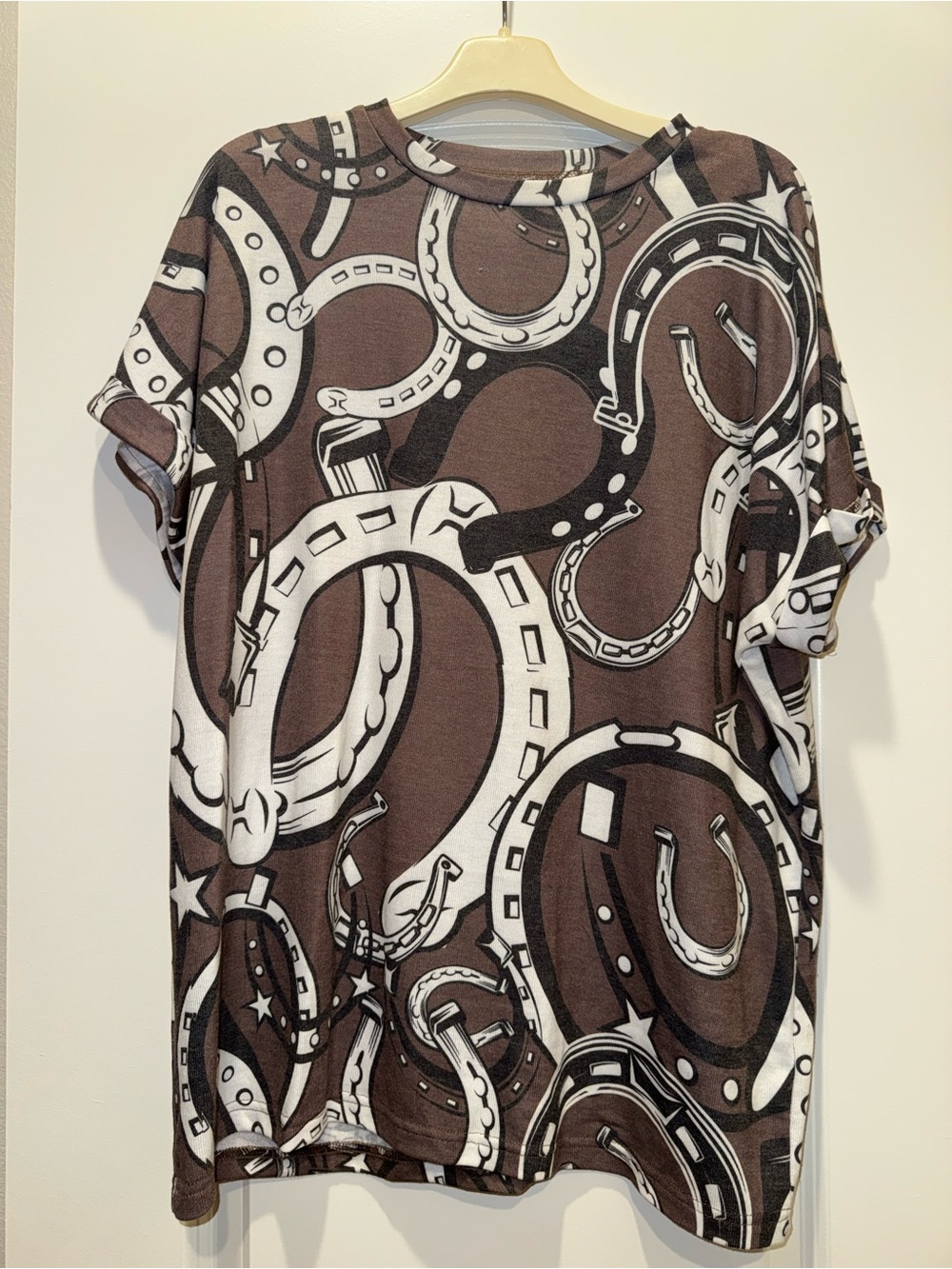 Brown Horseshoe Print Tunic Top